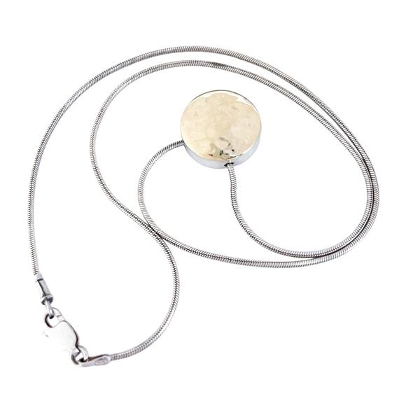 Gold-Tone Hammered Disc Pendant Necklace | Vintage Sterling Silver 925 | 16.5" - Picture 3 of 7